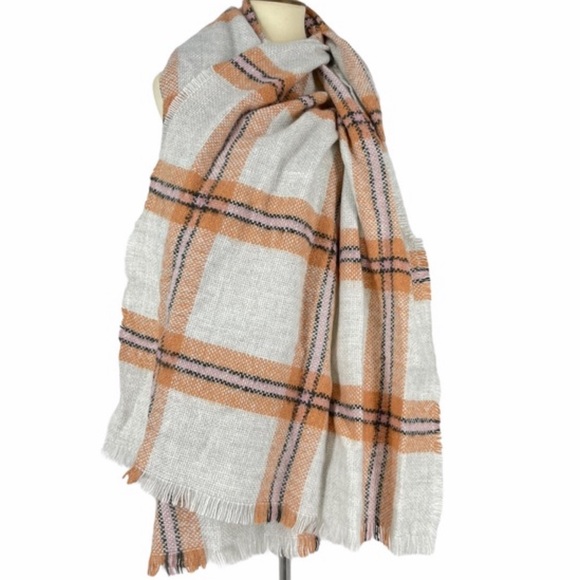 Universal Thread Scarf Wrap Plaid Tan Orange - Picture 2 of 6